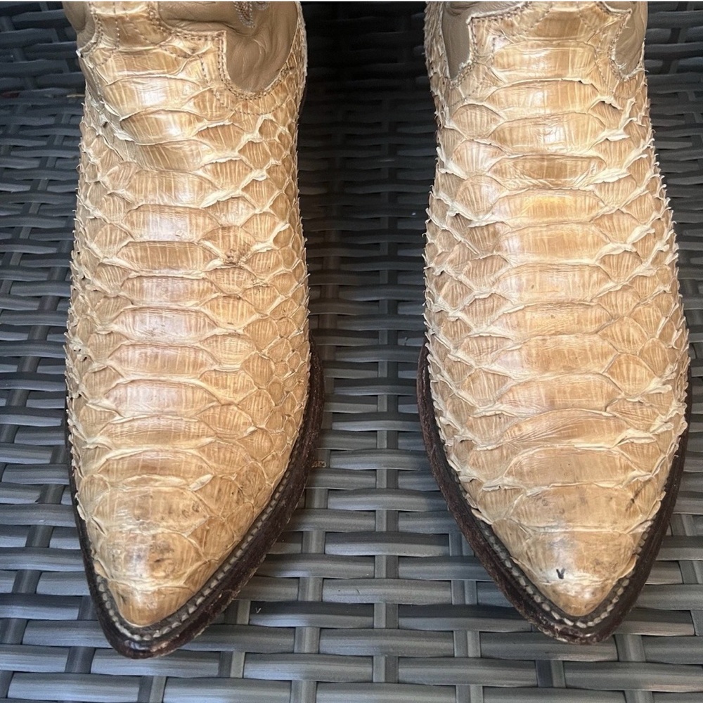 Vintage Justin Python Cowboy Boots Sz 9 USA Made Snakeskin Western Boho Rodeo - Picture 3 of 16
